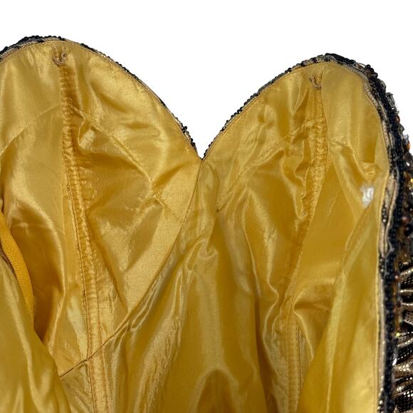 Mac Duggal Couture Metallic Gold Lame Abstract Animal Print Evening Gown Size 2 - Picture 10 of 12